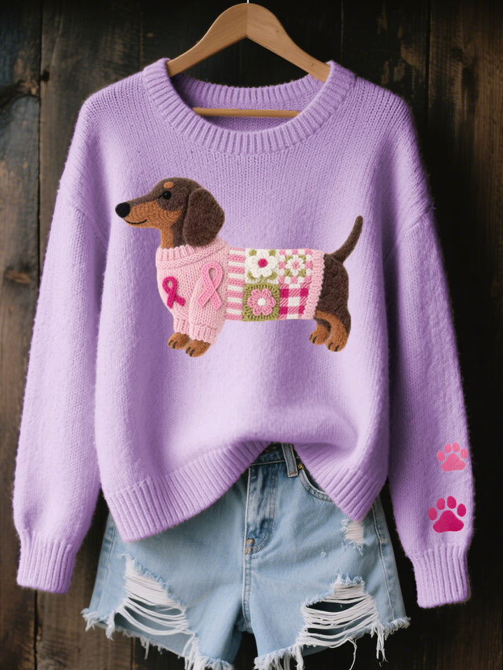 Naoni | Stickad Tröja med Ull-Filt Dachshund Motiv