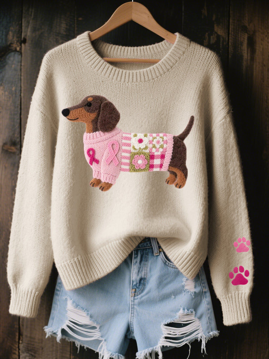 Naoni | Stickad Tröja med Ull-Filt Dachshund Motiv