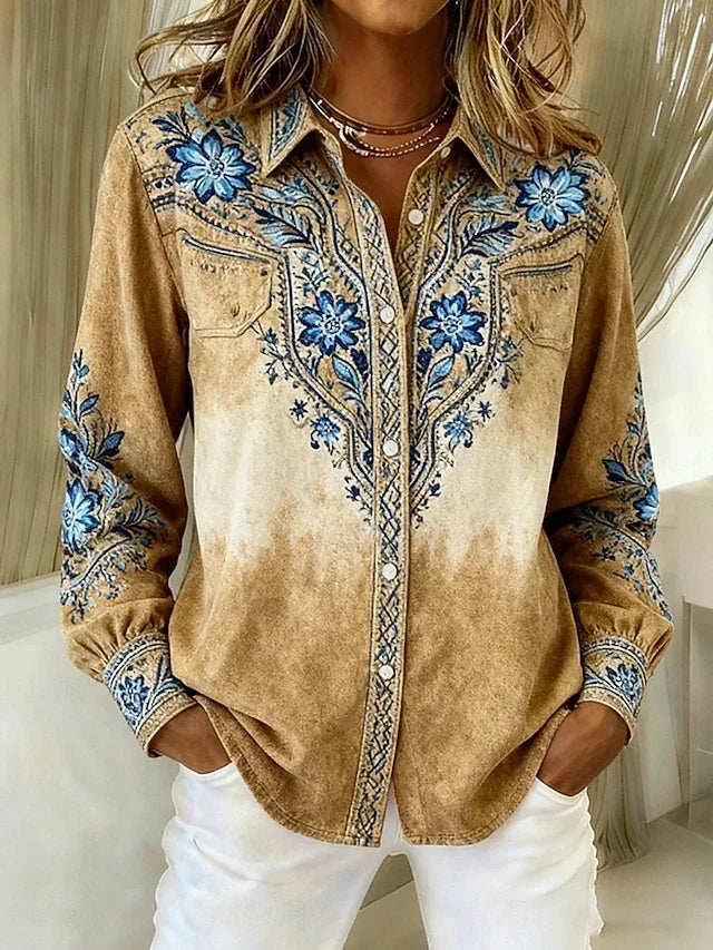 Tucson | Vintage Western Blommig Knappblus