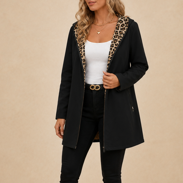 Wera | Vändbar Leopardmönstrad Hooded Kappa