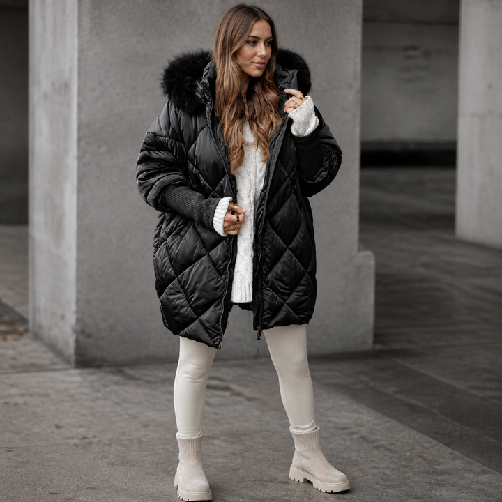 Pernilla | Oversized Quiltad Parka Med Fuskpälshuva