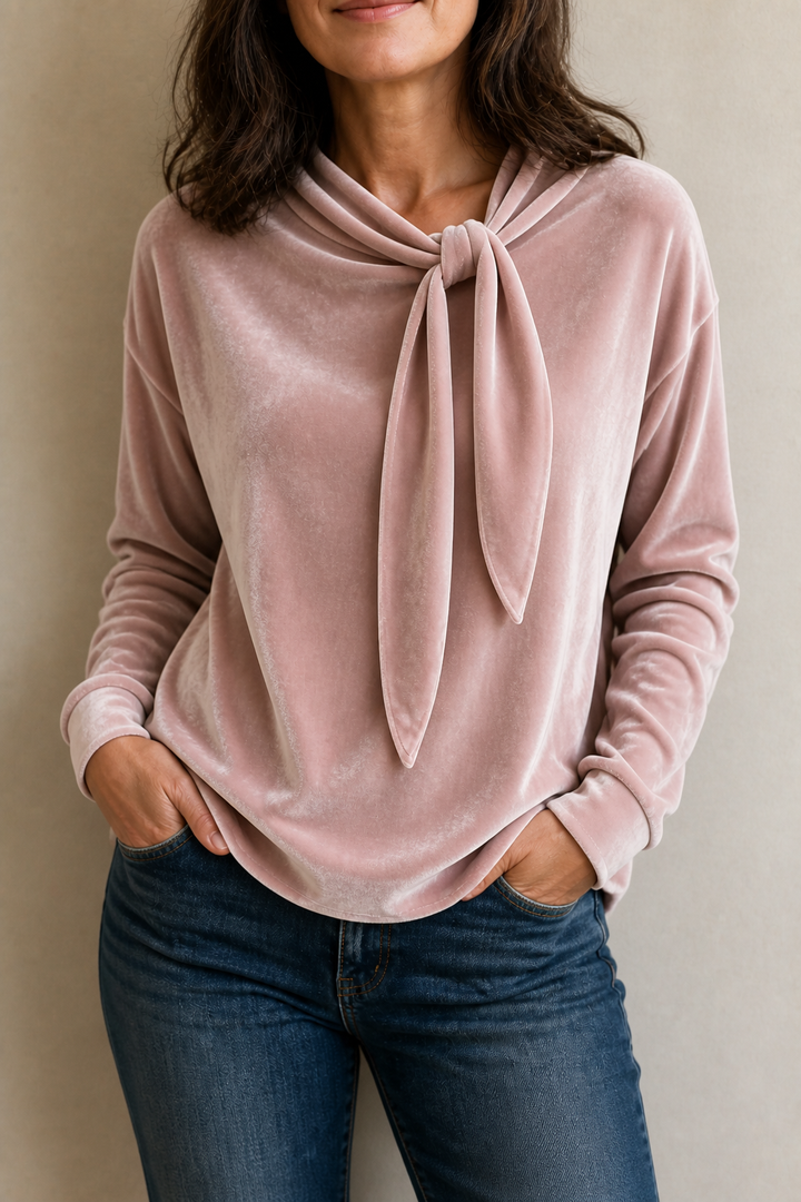 Tyra | Sammet Tie-Neck Avslappnad Blus