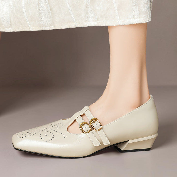 Ann-Britt – beige Mary Jane-sko med dubbla remmar, sidovy
