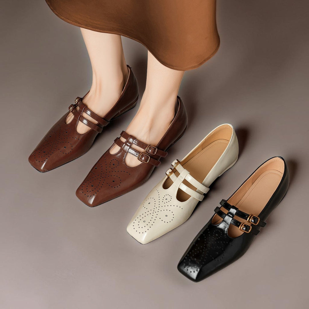 Ann-Britt – Mary Jane-skor i brun, beige och svart