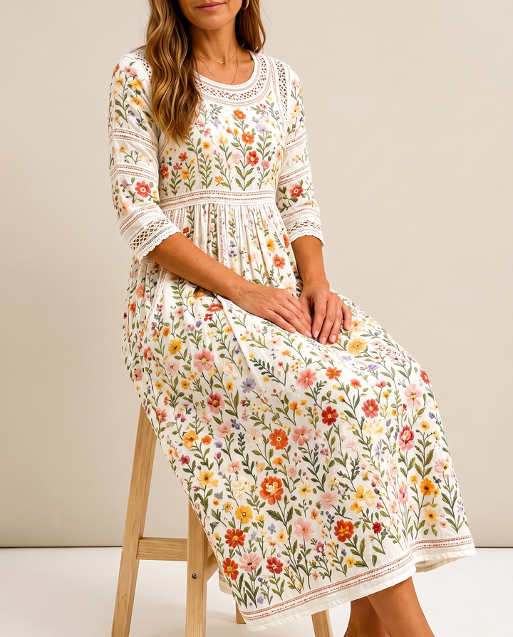 Willemina | Vildblommig Midi Klänning